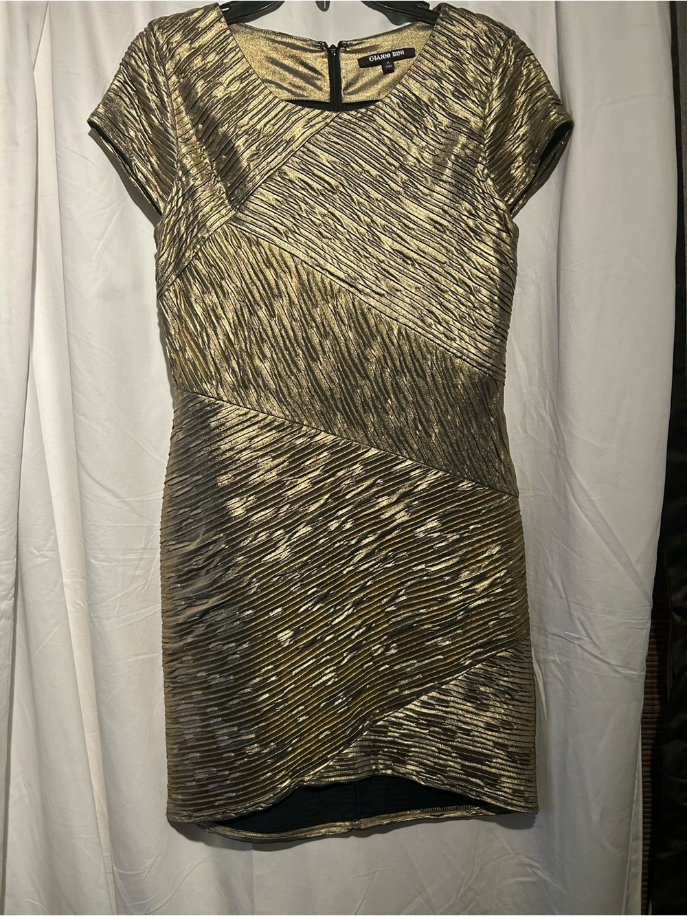 Gianni Bini Metallic Gold Ruched Bodycon Cocktail Dress Medium